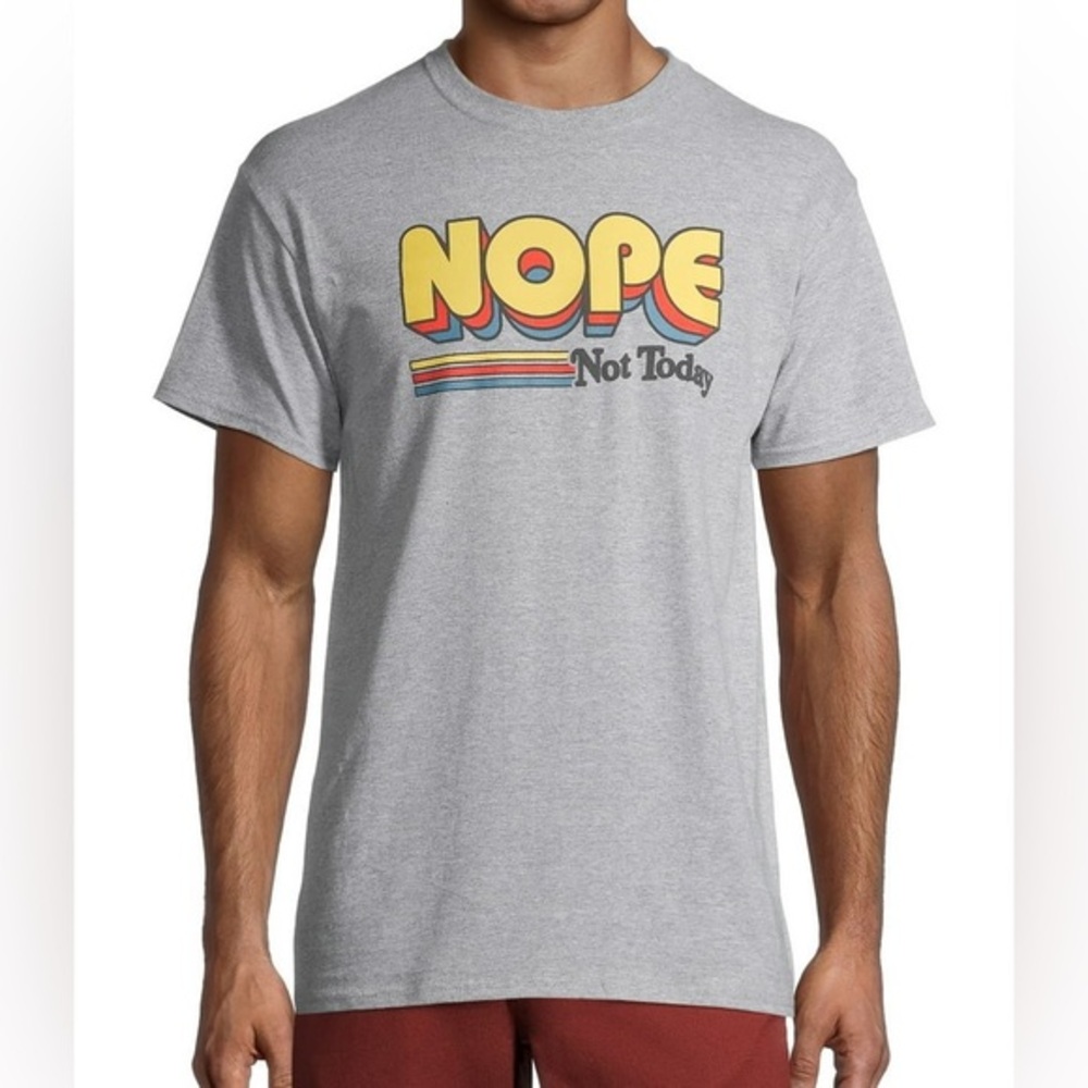 DOM brand graphic t-shirt features a "Nope Not Today" slogan in a retro style